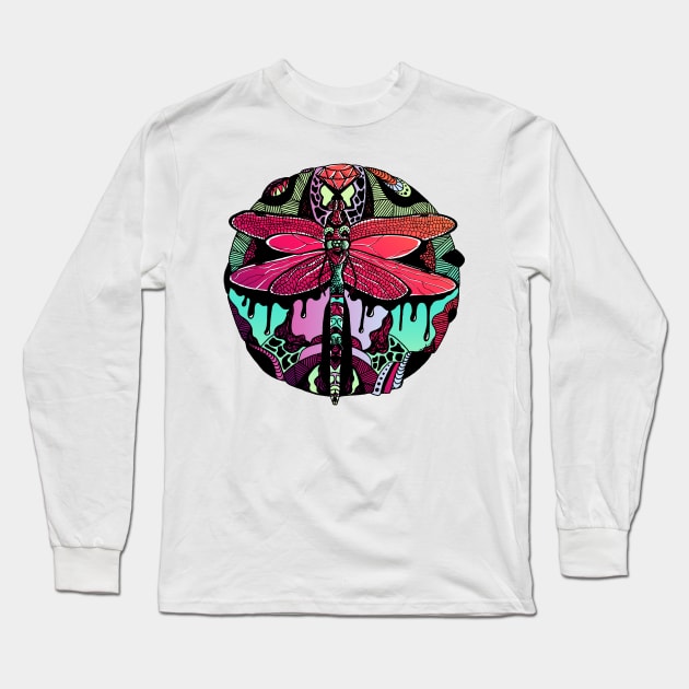 Blue Red Blend Circle of the Dragonfly Long Sleeve T-Shirt by kenallouis